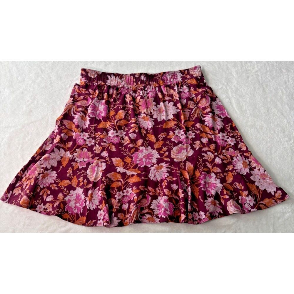 Loft by Ann Taylor Floral‎ Tiered Flippy Skirt Size Medium Burgundy Pink Orange